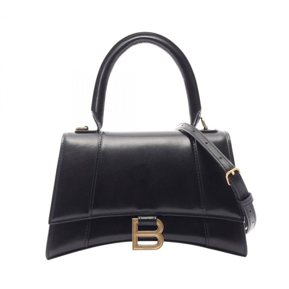 Balenciaga Hourglass Small 2-Way Handbag, Leather, Women's, Black, 593546